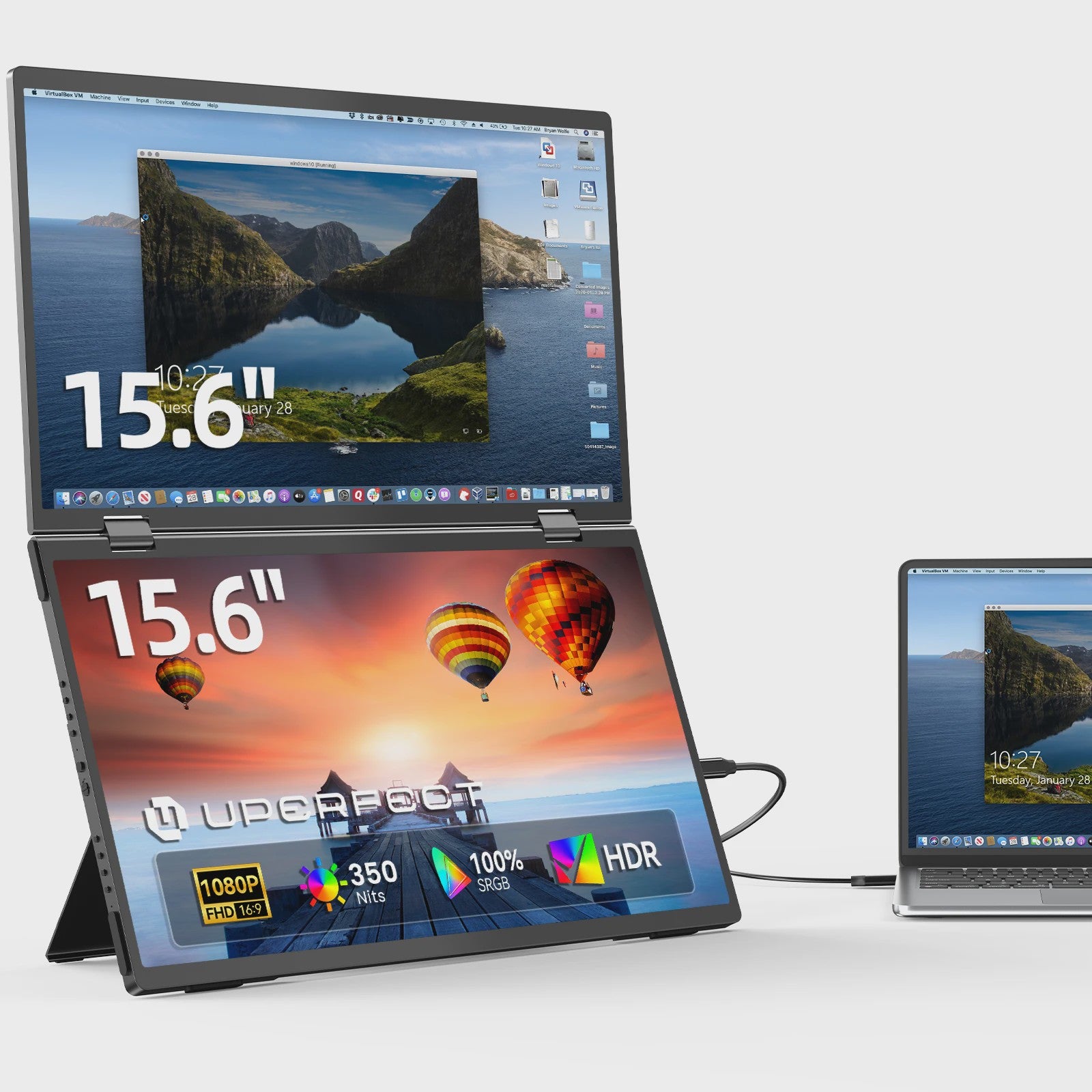 UPERFECT 15.6" Dubbele Draagbare Monitor FHD SRGB - Uitbreidbaar Laptop Scherm