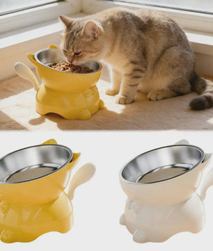 Verhoogde RVS Kattenbak met Schuin Design - Nekbescherming & Schattige Oren