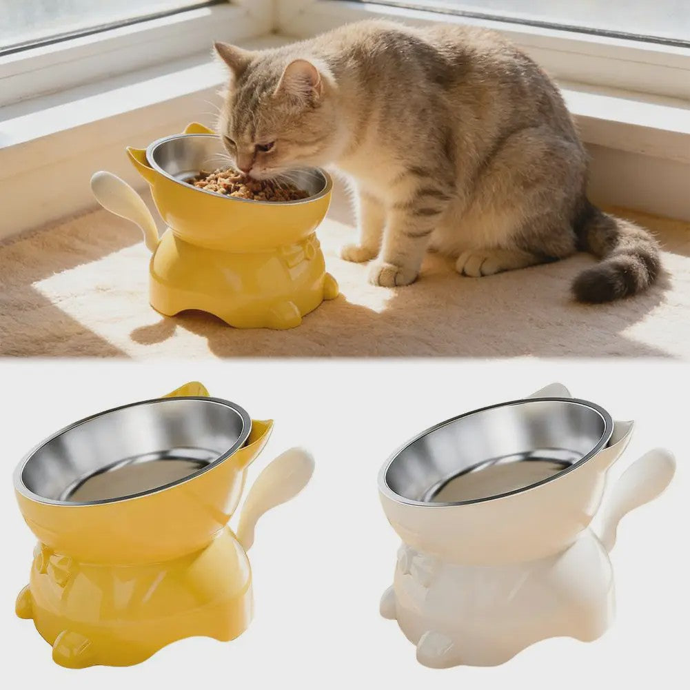 Verhoogde RVS Kattenbak met Schuin Design - Nekbescherming & Schattige Oren