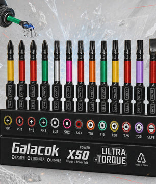 Galacok 13-delige Set Schroefbits: Impact, Magnetisch, Kleurgecodeerd