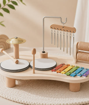 Montessori Houten Muziektafel 7-in-1 voor Kinderen - Xylofoon, Trommel & Meer