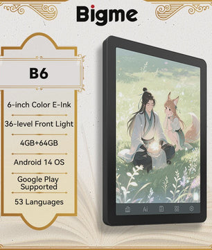 Bigme B6 E-reader: 6" E-Ink, Android 14, Google Play, 4GB+64GB, Verstelbaar Frontlicht