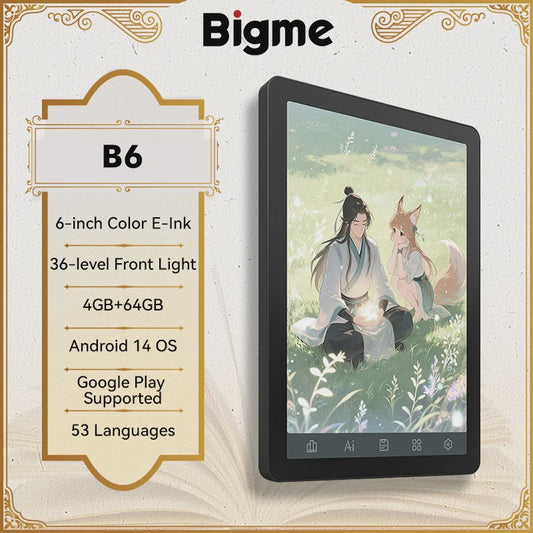 Bigme B6 E-reader: 6" E-Ink, Android 14, Google Play, 4GB+64GB, Verstelbaar Frontlicht