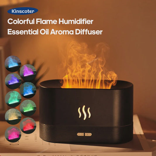 Vlam Effect Aroma Diffuser & Luchtbevochtiger met 7 Kleuren LED - USB