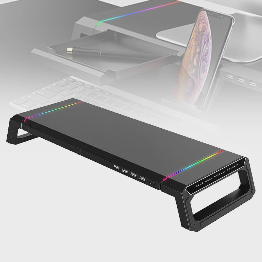 Monitorstandaard met USB 3.0 Hub en RGB Verlichting - Opklapbaar Bureau Organizer