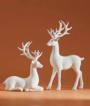 Set van 2 Kerst Herten Decoratie Beeldjes - Rustiek Tafeldecoratie