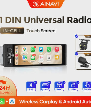 AINAVI 1 DIN Universele Autoradio met 6.36" HD IPS Touchscreen, Wireless CarPlay & Android Auto, Bluetooth 5.0