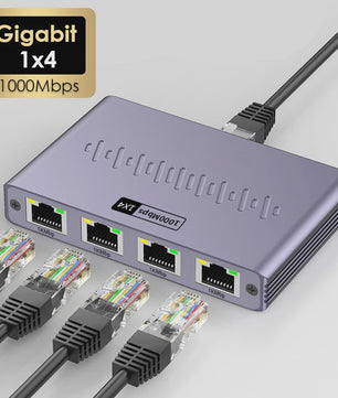 Gigabit 1x4 Ethernet Splitter 1000Mbps RJ45 LAN - Verdeel Internet naar 4 Apparaten