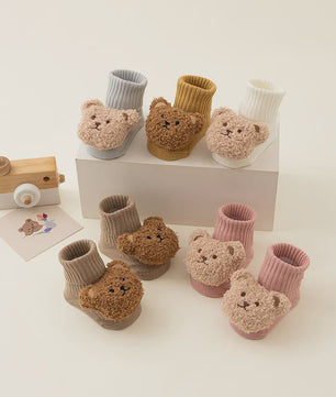 Schattige Babysokjes met Beer - Zacht Katoen, Anti-slip, Lente/Herfst