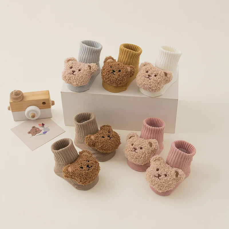 Schattige Babysokjes met Beer - Zacht Katoen, Anti-slip, Lente/Herfst