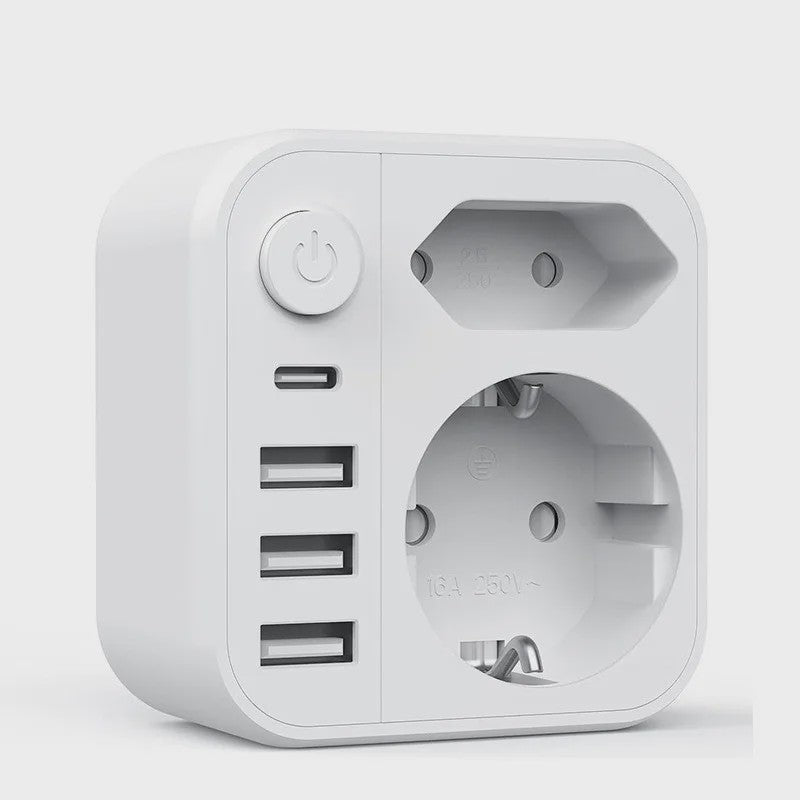 Universele Stekkerdoos met 3 USB, 1 Type-C en 2 AC-poorten - Snel Laden & Kindveilig