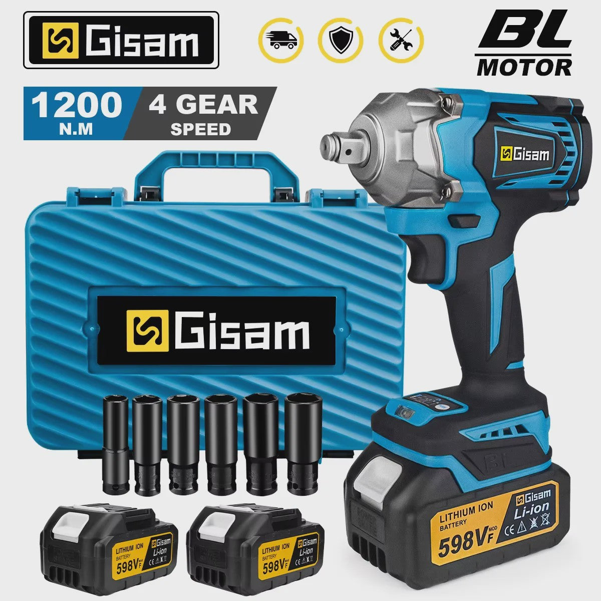 Gisam Accu Slagschroevendraaier 1200 Nm Borstelloos 1/2" - Compatibel met Makita 18V