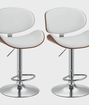 Set van 2 Verstelbare Barkrukken - Wit Kunstleer & Houtnerf - Barstoelen Keuken