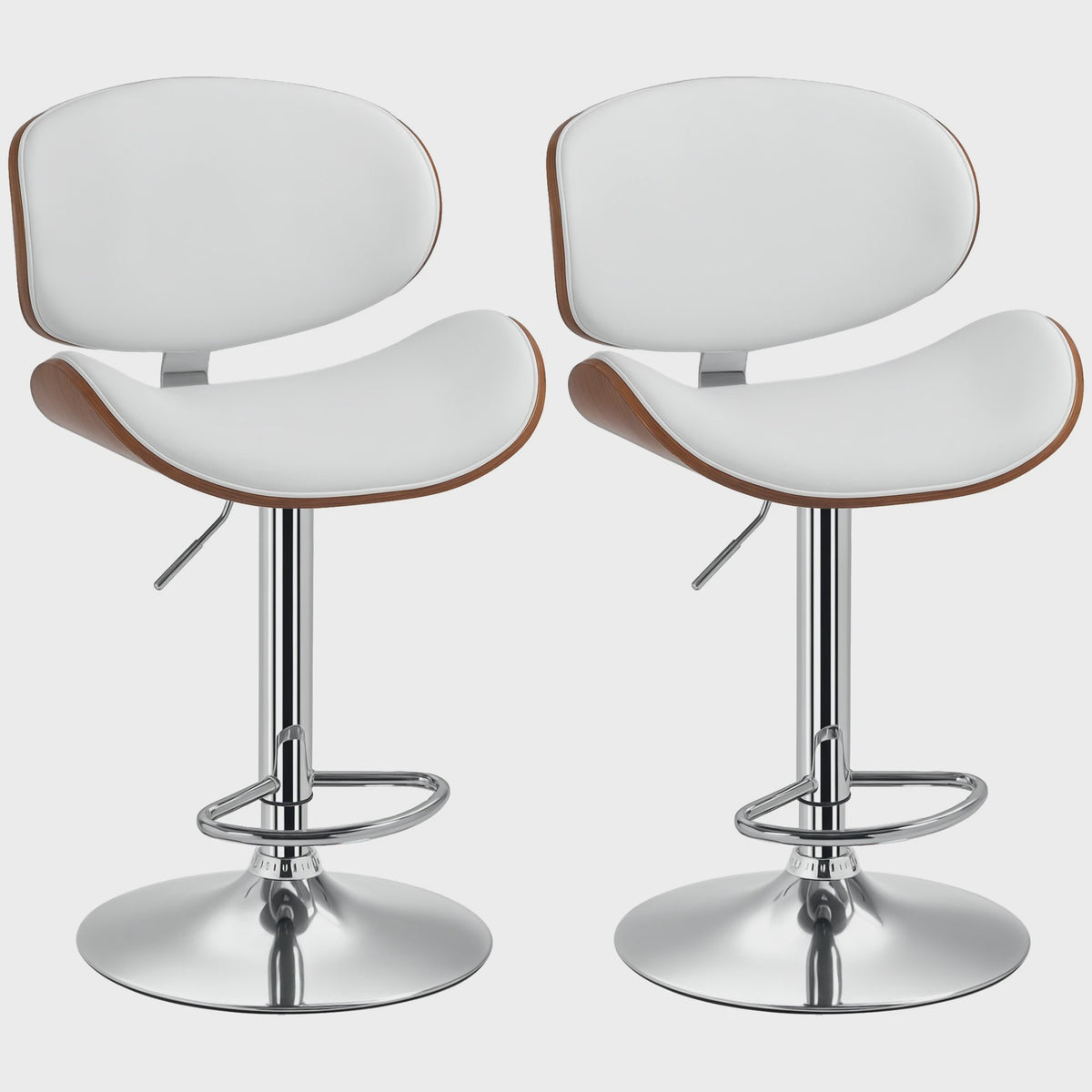 Set van 2 Verstelbare Barkrukken - Wit Kunstleer & Houtnerf - Barstoelen Keuken
