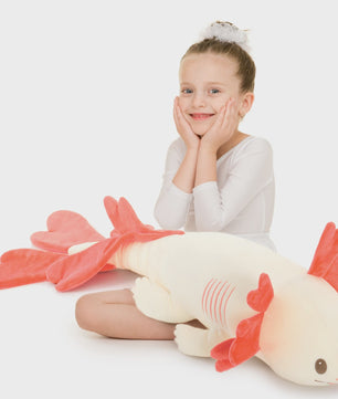 Glow-in-the-dark Axolotl Knuffelkussen 122cm - Magisch Pluche Kussen met Lichtgevende Oren, Cadeau voor Kinderen & Tieners