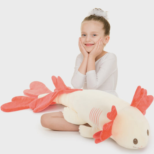Glow-in-the-dark Axolotl Knuffelkussen 122cm - Magisch Pluche Kussen met Lichtgevende Oren, Cadeau voor Kinderen & Tieners