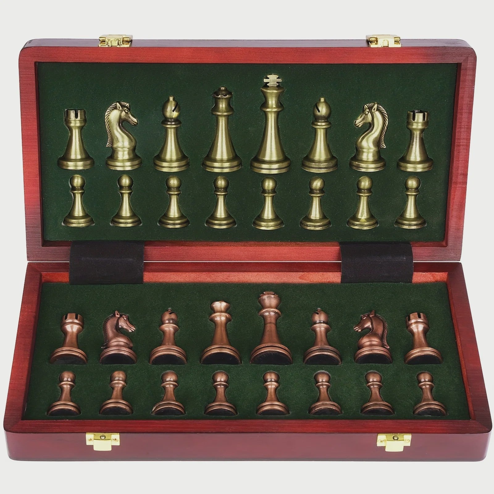 Luxe Metalen Schaakspel met Houten Koffer - Retro Design & Draagbaar