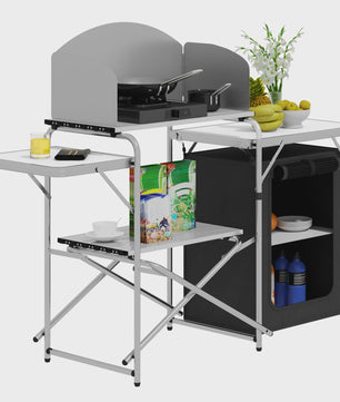 Opvouwbare Aluminium Campingkeuken met Opbergkast en Windscherm - Ideaal voor Buiten