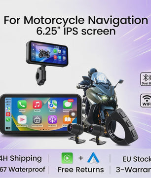 6.25" Motorfiets Navigatie & DVR met Draadloze CarPlay/Android Auto - Waterdicht IP67