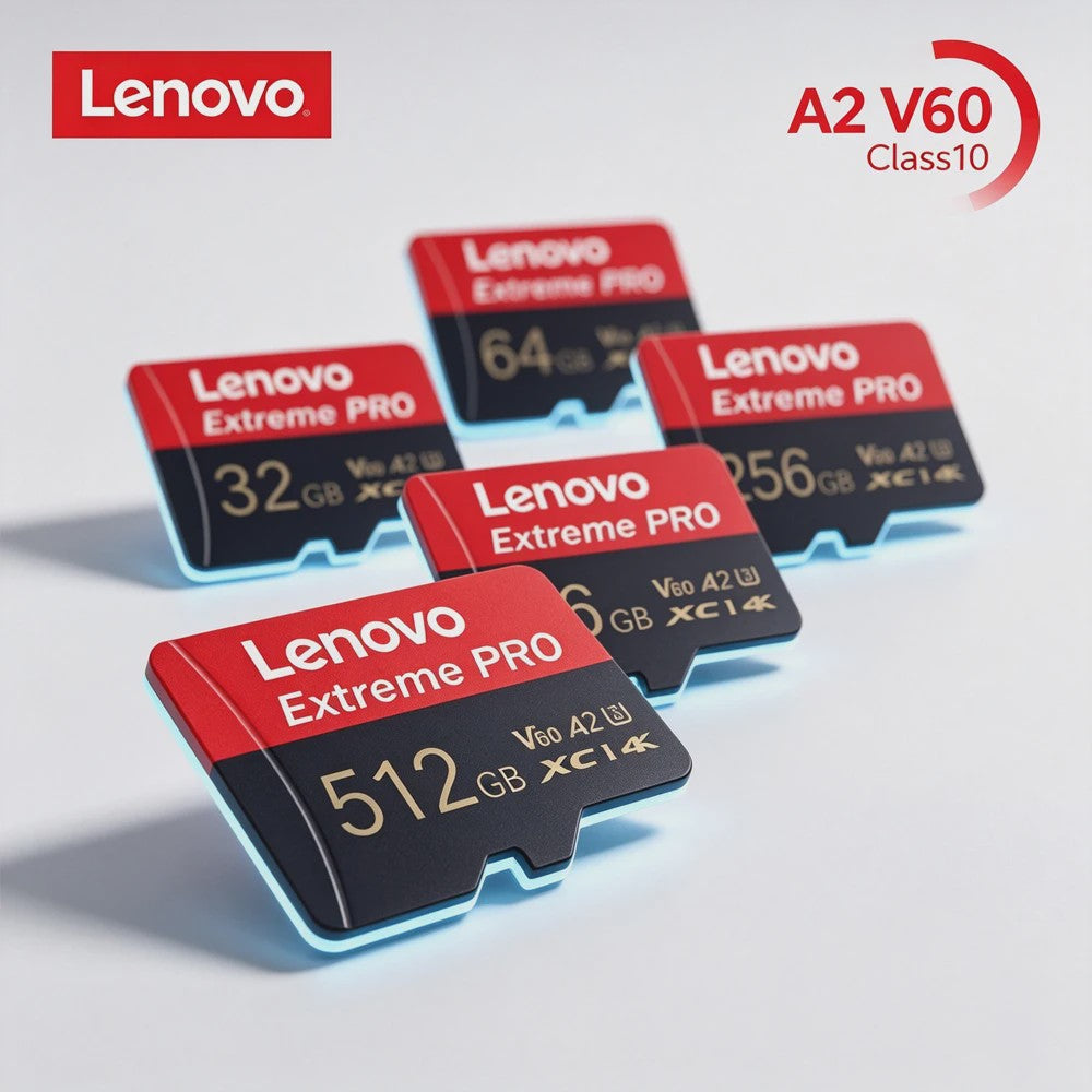 Lenovo Extreme PRO Micro SDXC Kaart 128GB/256GB/512GB U3 V60 A2 - High-Speed TF Flash voor Drone & Action Camera