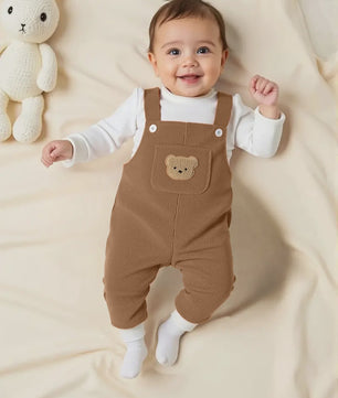 Corduroy Overalls Baby Jongen met Schattige Beer - Verstelbare Taille