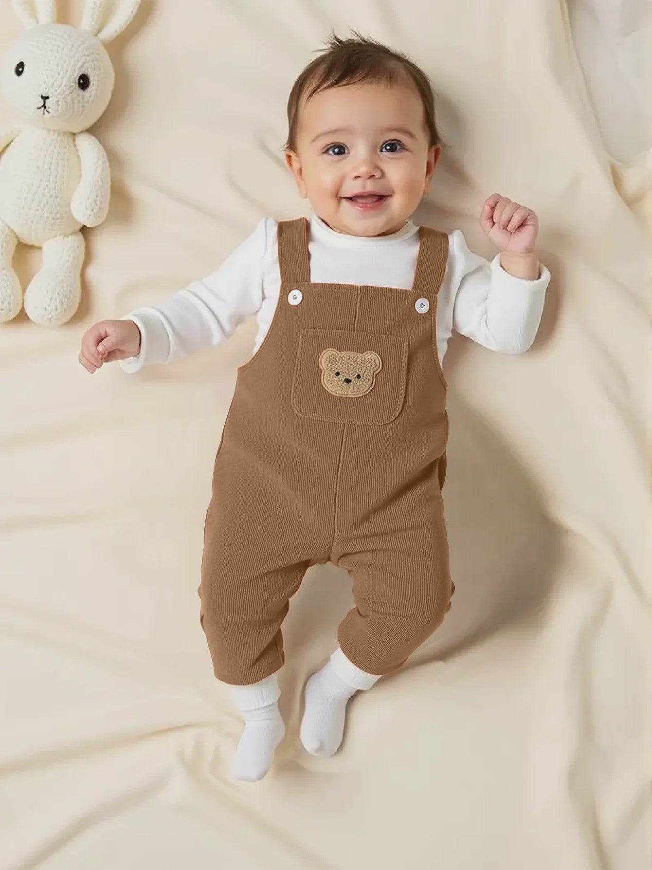 Corduroy Overalls Baby Jongen met Schattige Beer - Verstelbare Taille