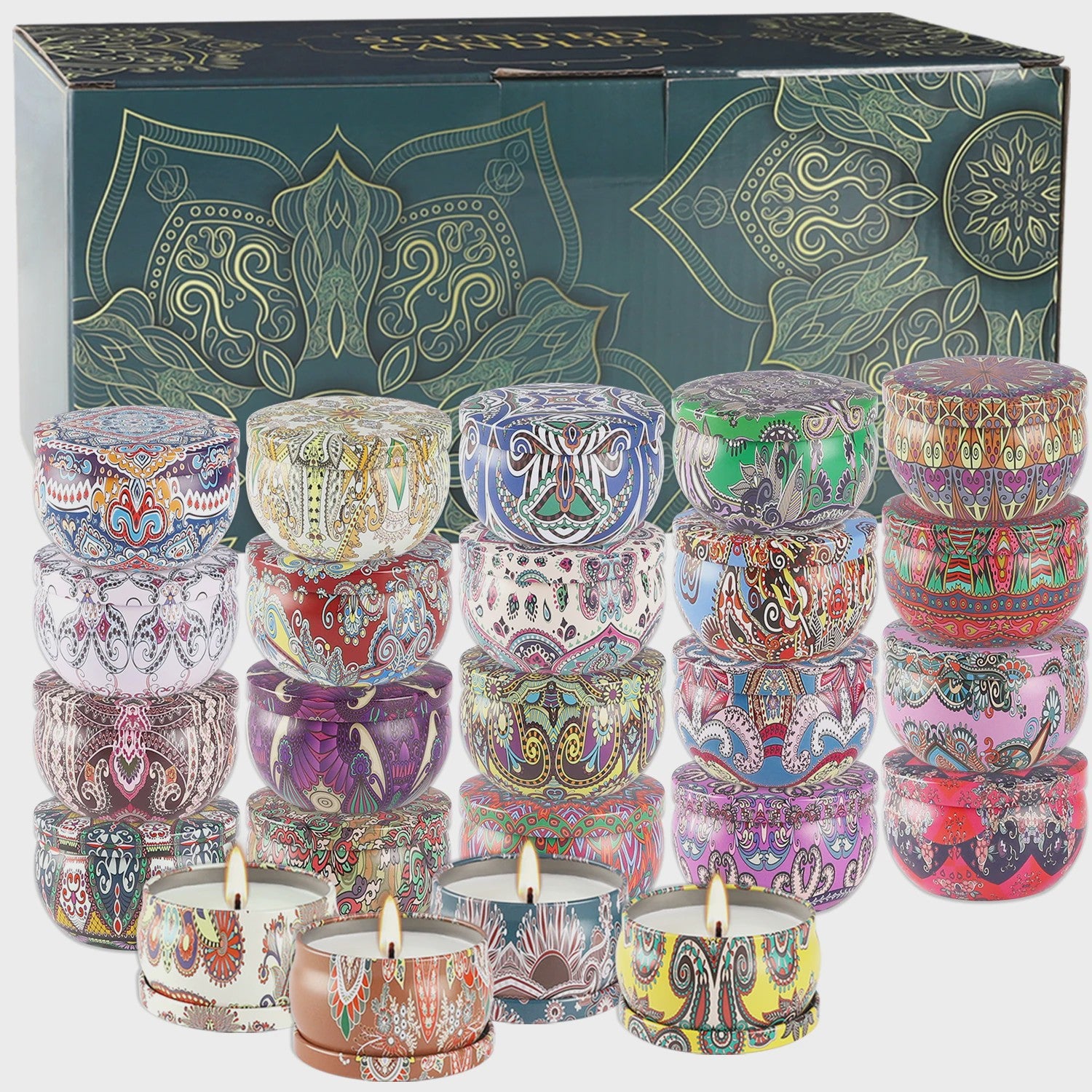 24-Pack Klassieke Chinese Geurkaarsen in Decoratieve Blikjes - Feest & Cadeau