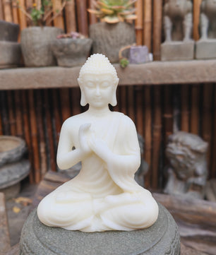 Sfeervolle Buddha Beeldje - Mediterende Boeddha Decoratie - Kunststeen