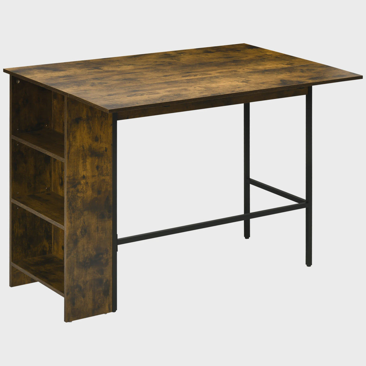 Bartafel met uitklapbaar blad en 3 open vakken - Rustiek bruin - 120x76x91.4 cm