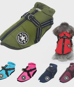 Grote Hond Winterjas met Geïntegreerd Harnas - Waterdicht & Warm