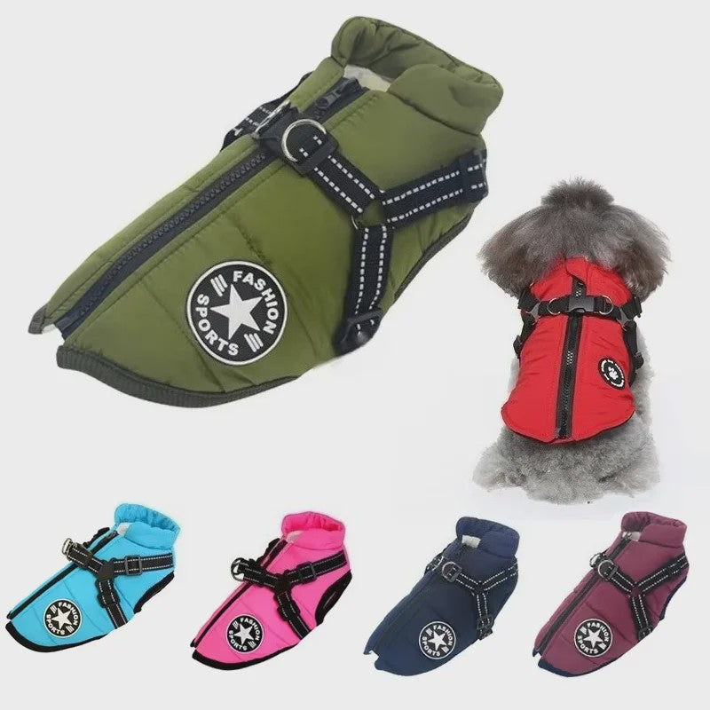 Grote Hond Winterjas met Geïntegreerd Harnas - Waterdicht & Warm