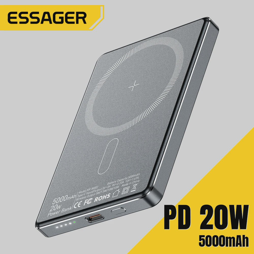Essager Magnetische Powerbank 5000mAh 20W Draadloos Dun & Snel Laden voor iPhone