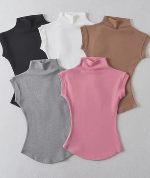 Dames Zomer Mouwloze Turtleneck Top - Slim Fit Basic T-shirt
