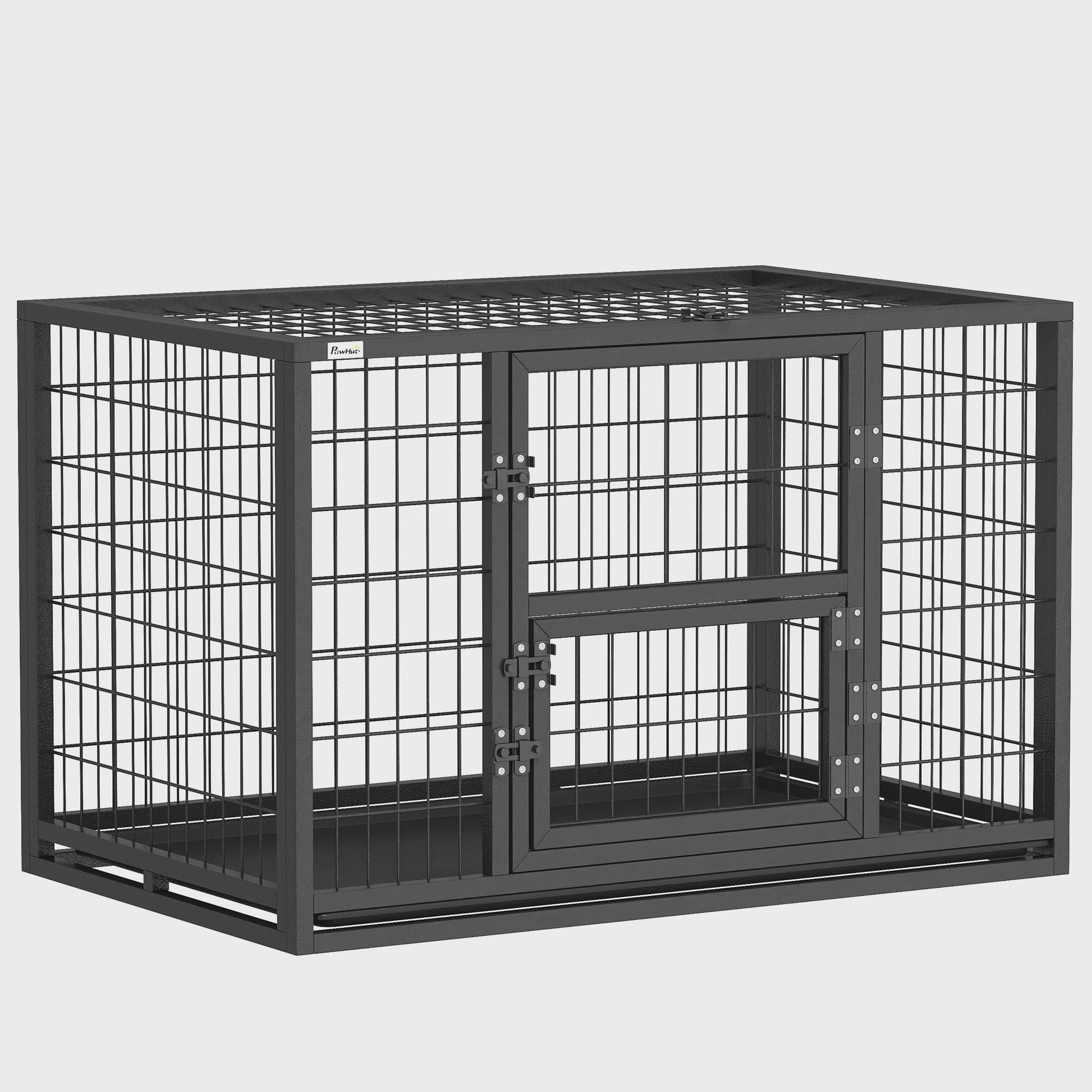 Robuuste Hondenkooi Zwart 94x60x64 cm met Zonnedak en Voerluik