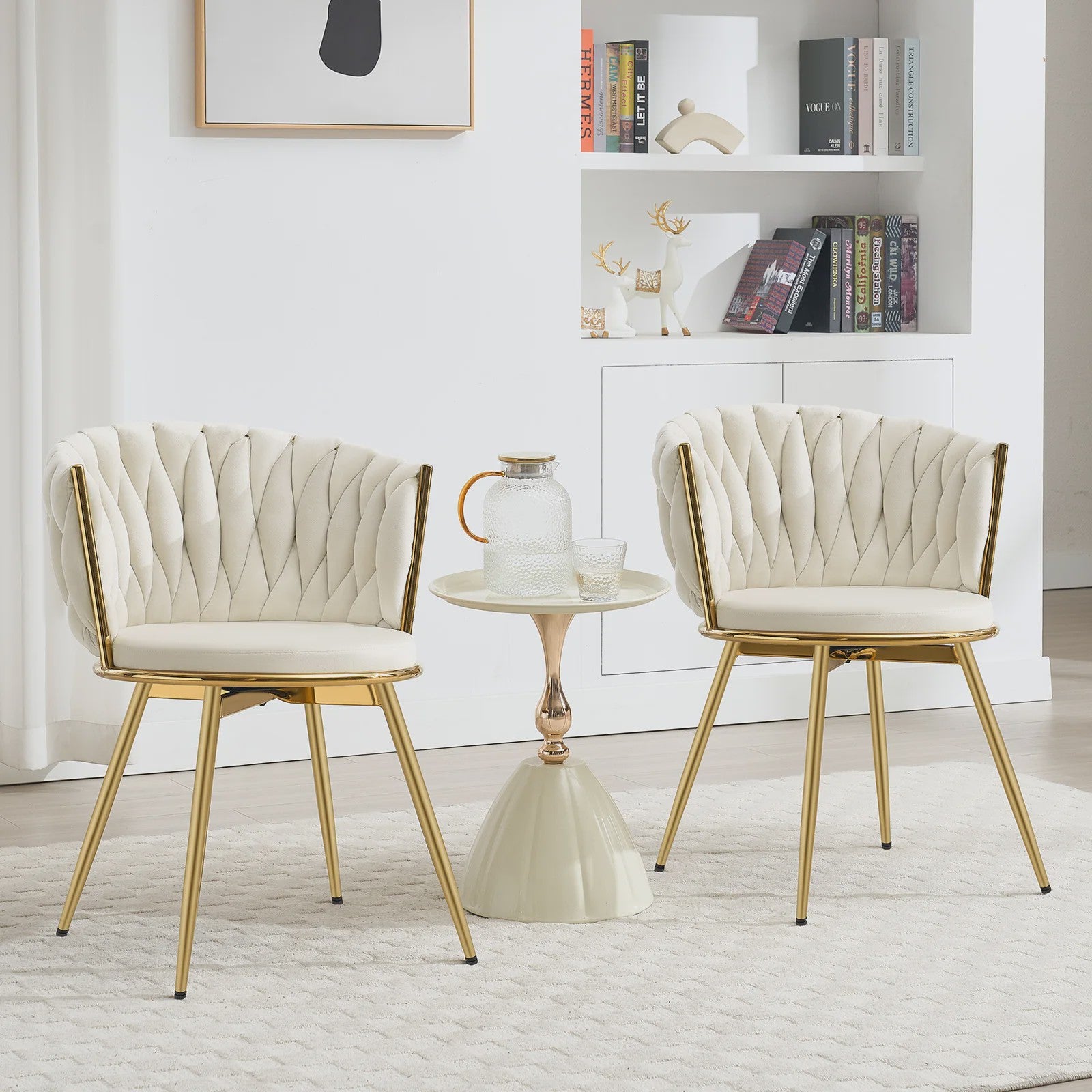 Set van 2 Fluwelen Draaibare Eetkamerstoelen met Gouden Metalen Poten - Ergonomisch & Comfortabel