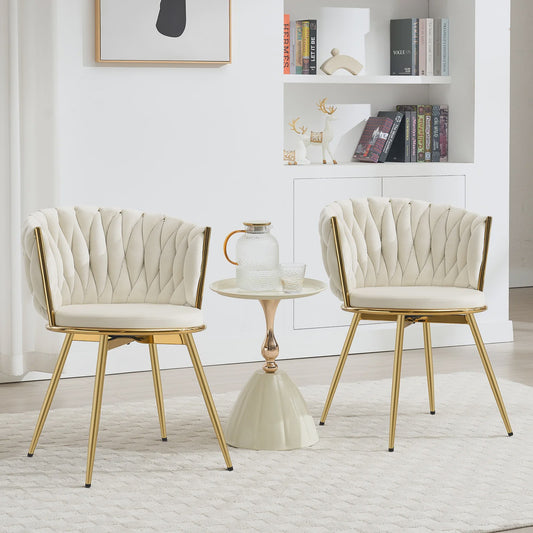 Set van 2 Fluwelen Draaibare Eetkamerstoelen met Gouden Metalen Poten - Ergonomisch & Comfortabel