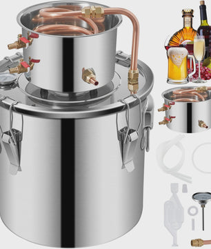 VEVOR 19L RVS Alcohol Distilleerder - Koperen Koeler voor Wijn, Whisky, Essentiële Olie