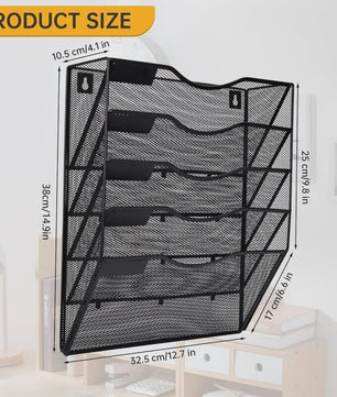 5-Vaks A4 Wand Organizer Mesh Documentenhouder Zwart Metaal
