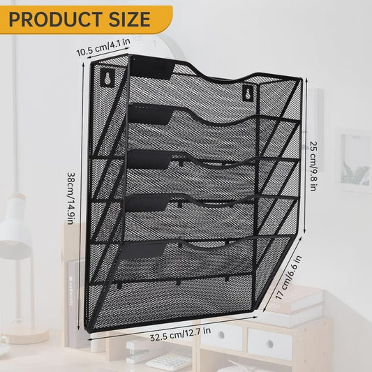 5-Vaks A4 Wand Organizer Mesh Documentenhouder Zwart Metaal