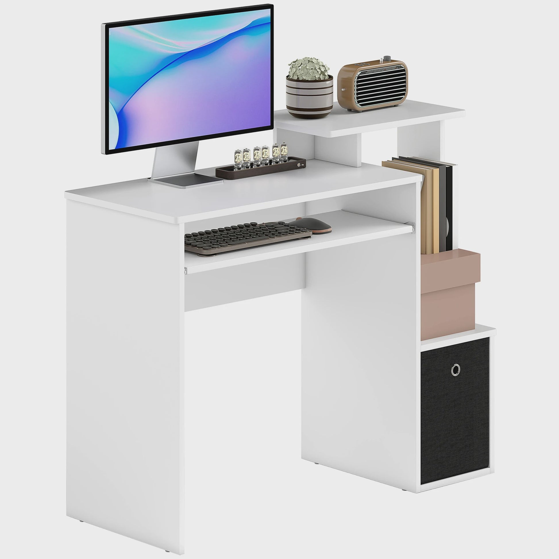 HOMCOM Compact Computerbureau met Uitschuifbaar Toetsenbordvak en Opbergruimte