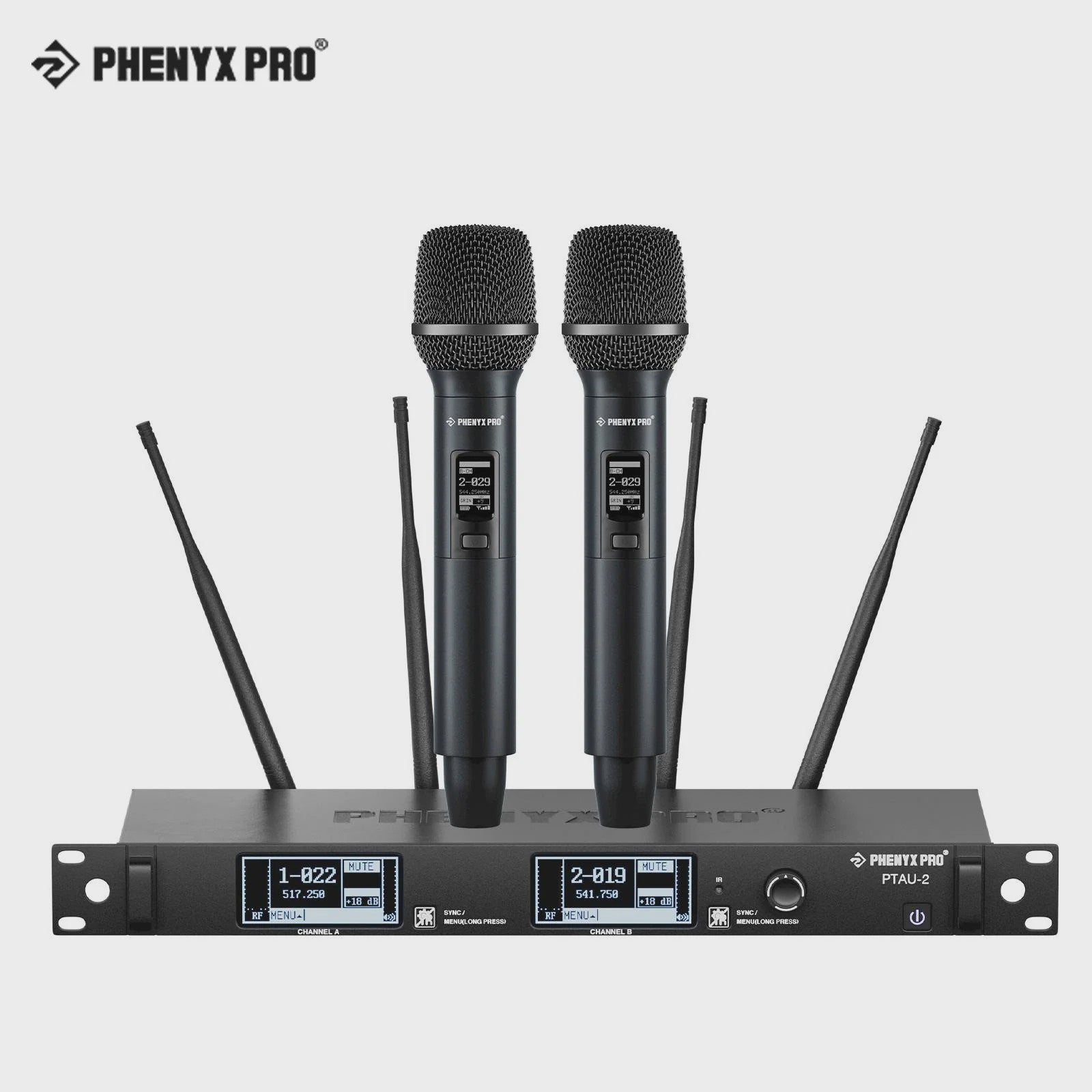 Phenyx Pro PTAU-2 True Diversity Draadloos Microfoon Systeem met ID Lock & Auto Scan