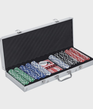 Complete Poker Set met 500 Chips, Kaarten, Dobbelstenen en Aluminium Koffer