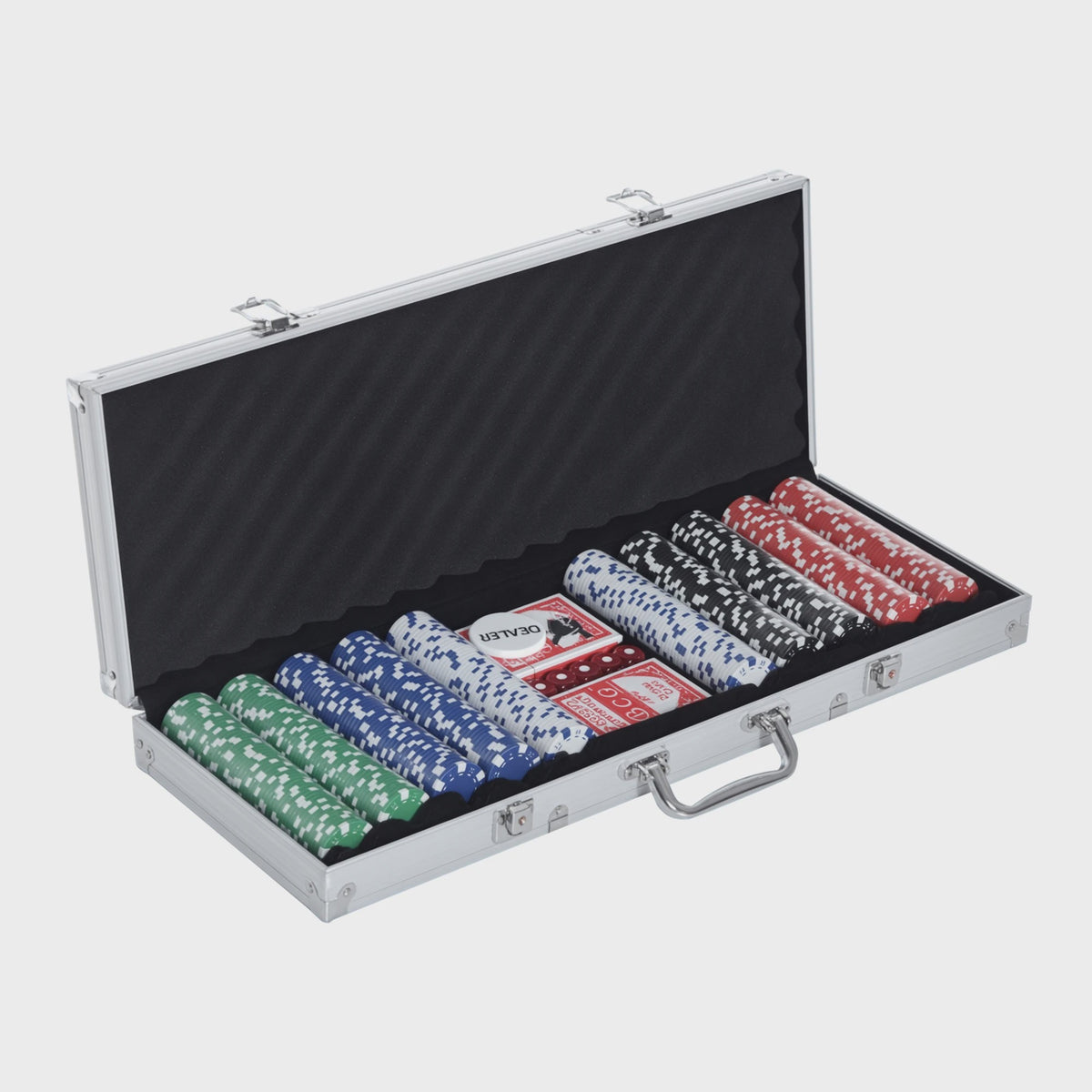 Complete Poker Set met 500 Chips, Kaarten, Dobbelstenen en Aluminium Koffer