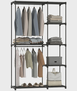 HOMCOM Stoffen Kledingkast met Hangroede en Planken - Zwart, 111x43x185 cm