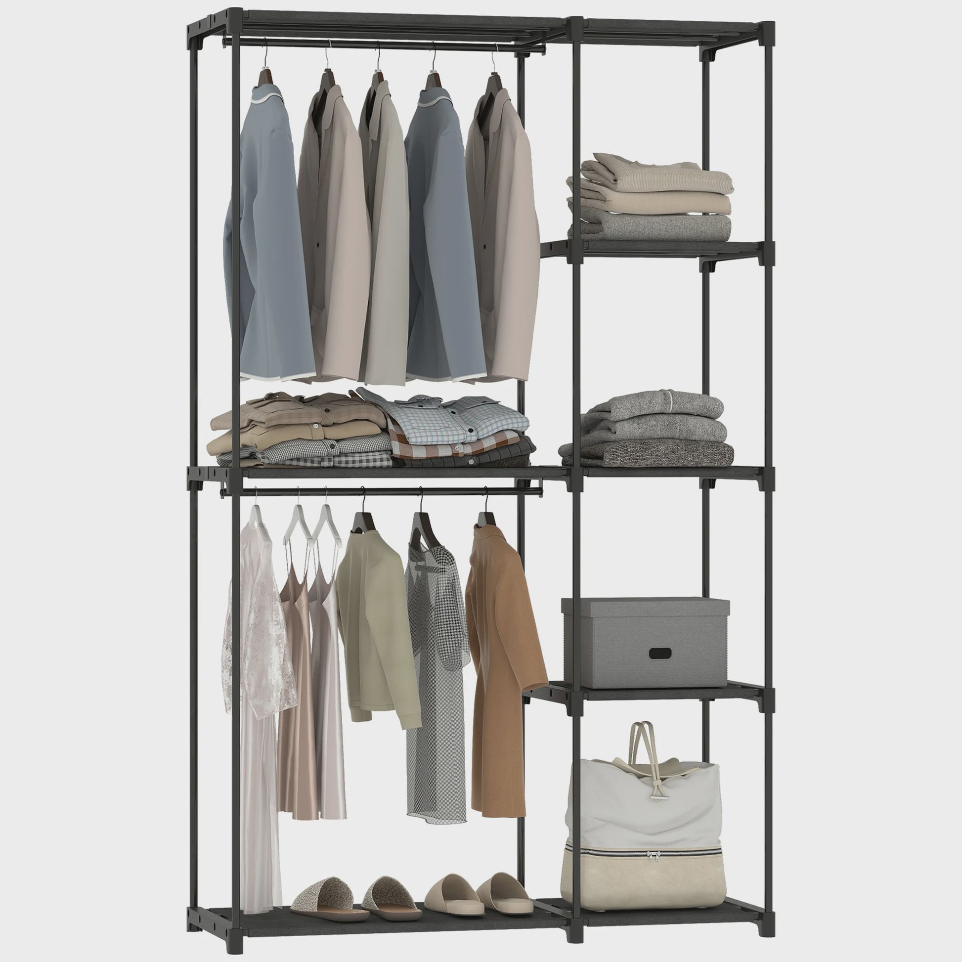 HOMCOM Stoffen Kledingkast met Hangroede en Planken - Zwart, 111x43x185 cm