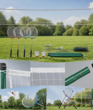 Complete Badminton Set met 4 Rackets, Net en Paaltjes - Ideaal voor Tuin, Park en Outdoor Plezier