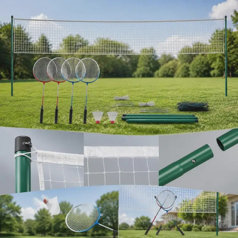 Complete Badminton Set met 4 Rackets, Net en Paaltjes - Ideaal voor Tuin, Park en Outdoor Plezier