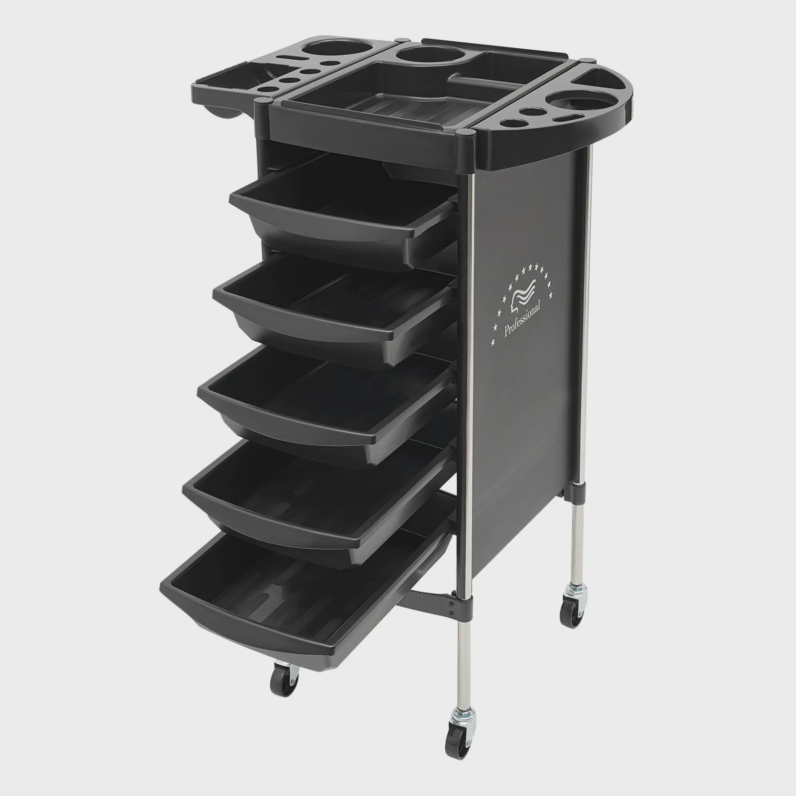 Mobiele Salon Trolley met 5 Lades, Top Opbergruimte en Vergrendelbare Beveiliging