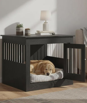 Hondenbench Meubel Zwart Eikenhout - Stijlvolle Hondenkennel & Bijzettafel voor Kleine tot Middelgrote Honden (55x80x68 cm)