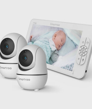 7" HD Babyfoon met 2 Camera's, Split Screen, Pan/Tilt/Zoom & 4000mAh Batterij